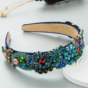 Embellished Blue and Green Headband